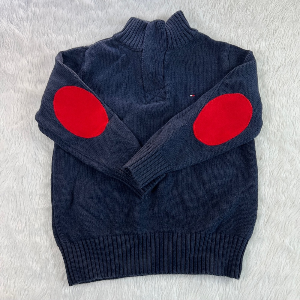 Tommy Hilfiger Dark Blue Classic Boy sweater with elbow patches
size 4